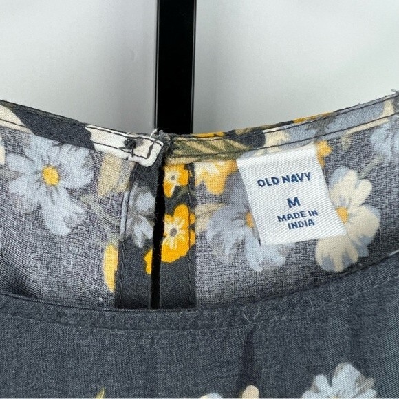 Old Navy Sheath Midi Dress Womens M Blue Floral Bell Sleeves Flowy Summer Tunic - Picture 3 of 9